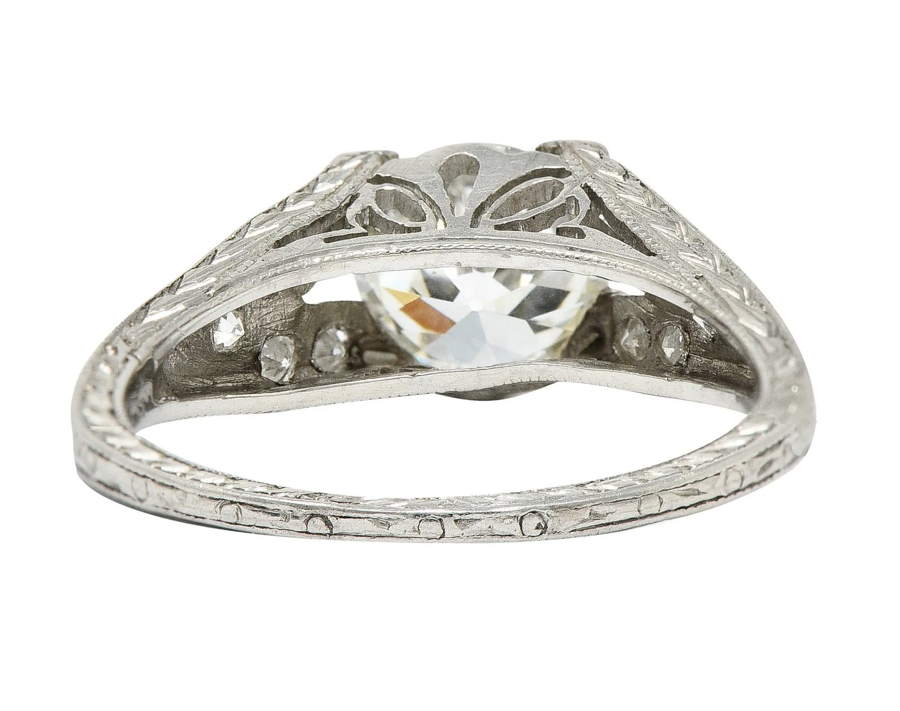 1930's Art Deco 1.68 CTW Diamond Platinum Lotus Engagement Ring GIA