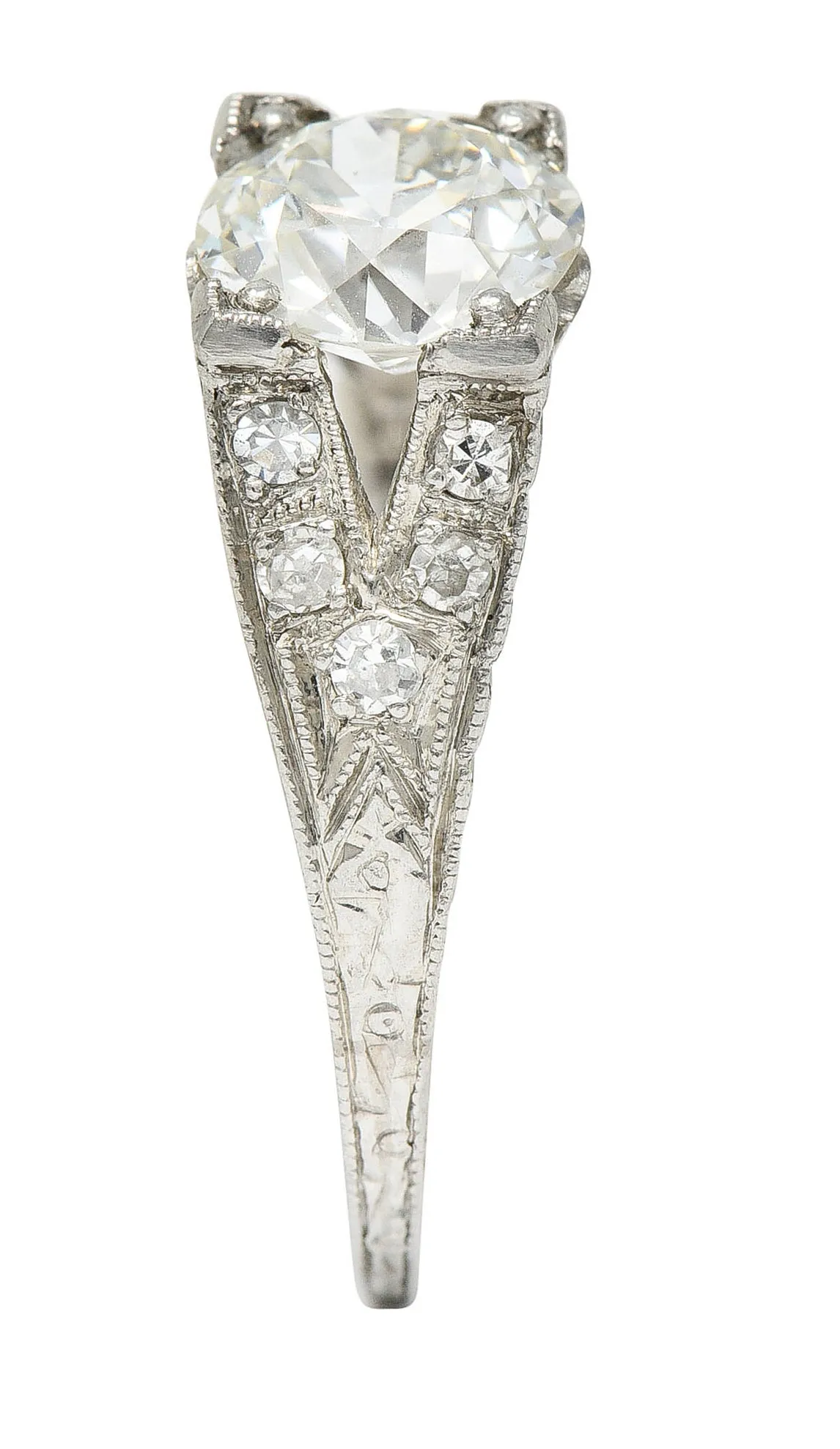 1930's Art Deco 1.68 CTW Diamond Platinum Lotus Engagement Ring GIA