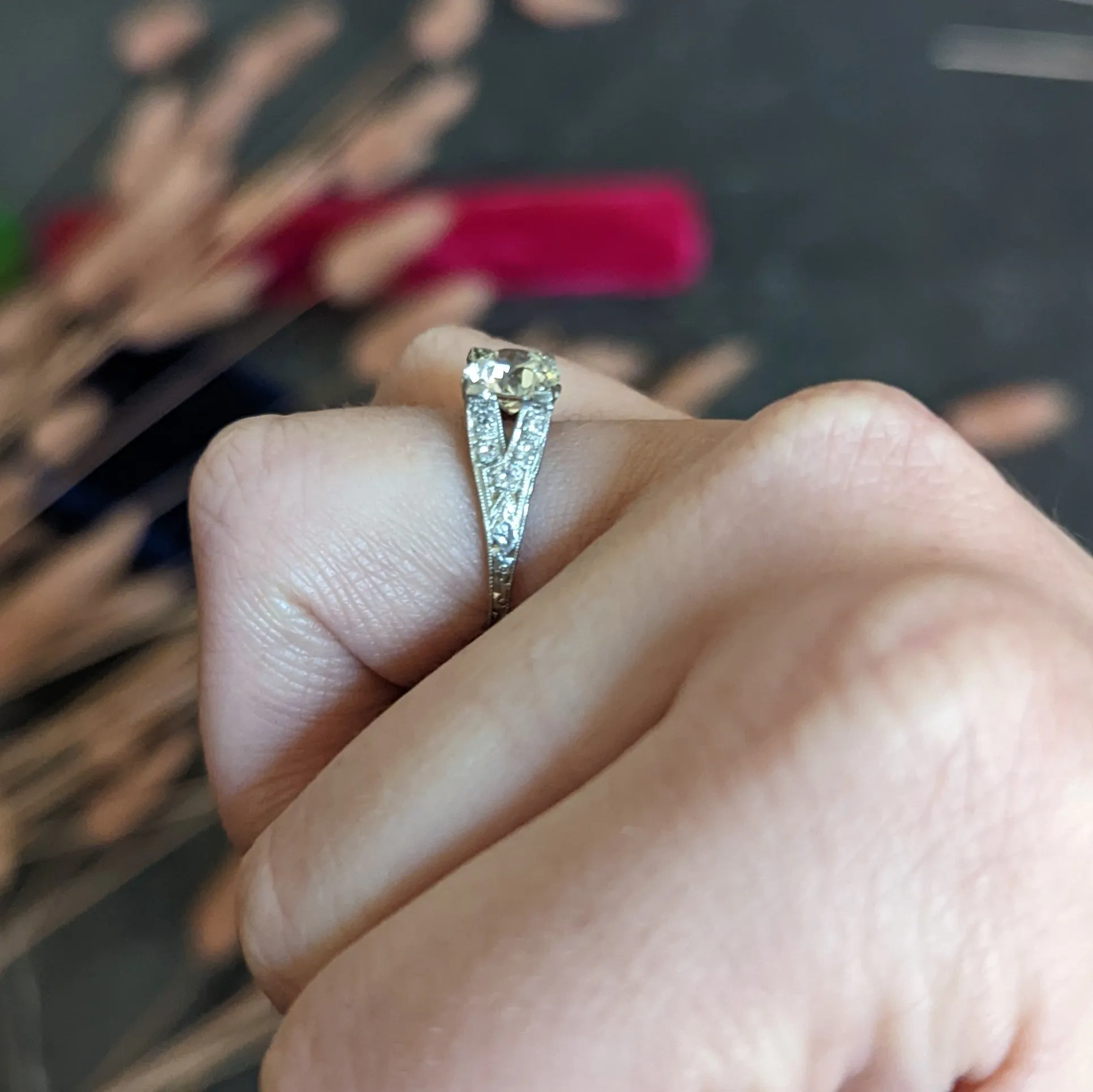 1930's Art Deco 1.68 CTW Diamond Platinum Lotus Engagement Ring GIA