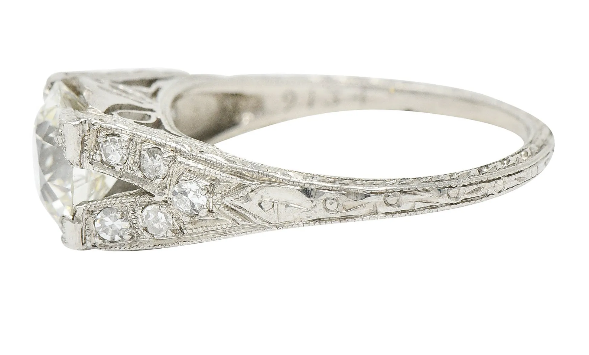 1930's Art Deco 1.68 CTW Diamond Platinum Lotus Engagement Ring GIA