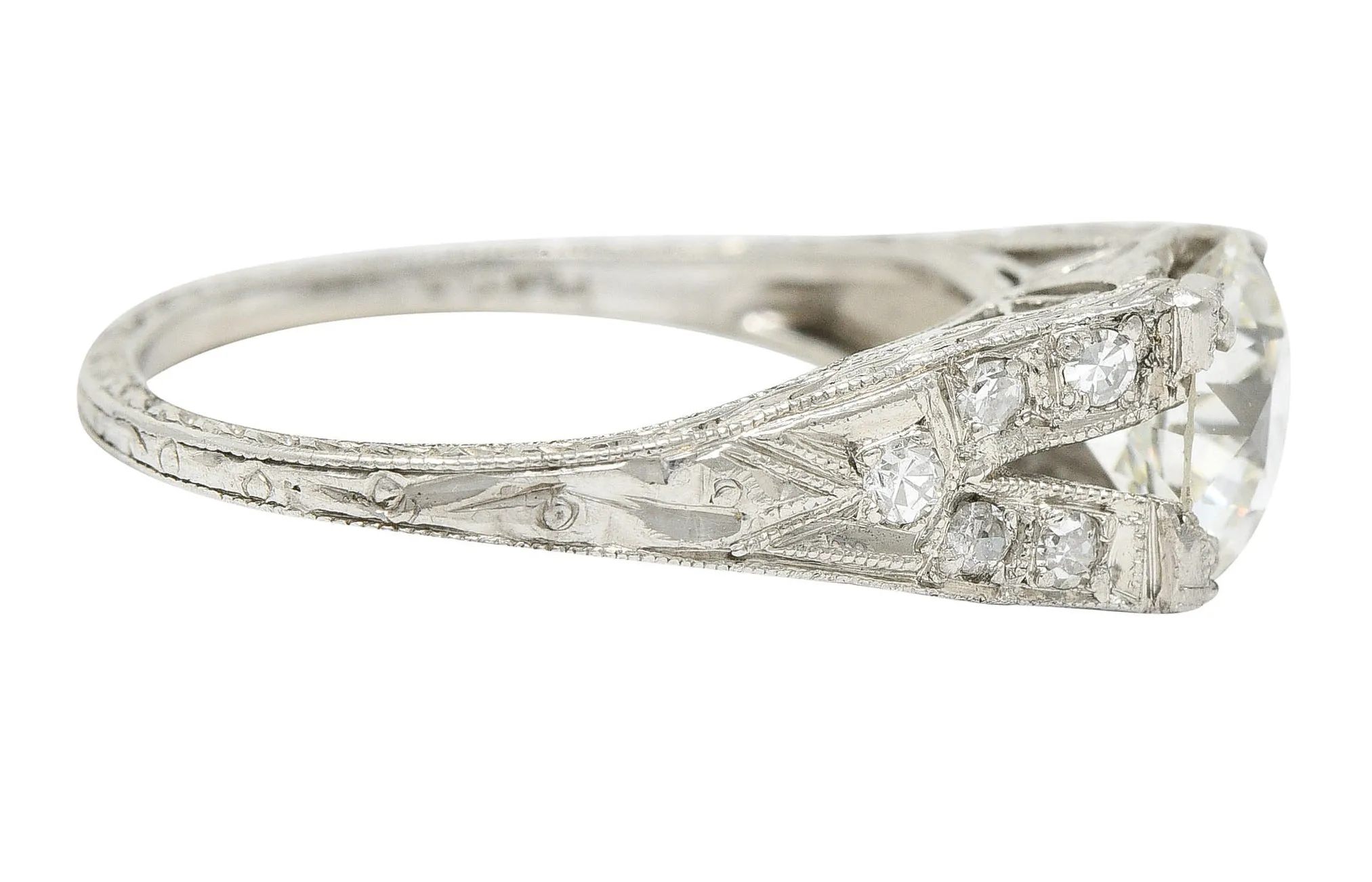 1930's Art Deco 1.68 CTW Diamond Platinum Lotus Engagement Ring GIA