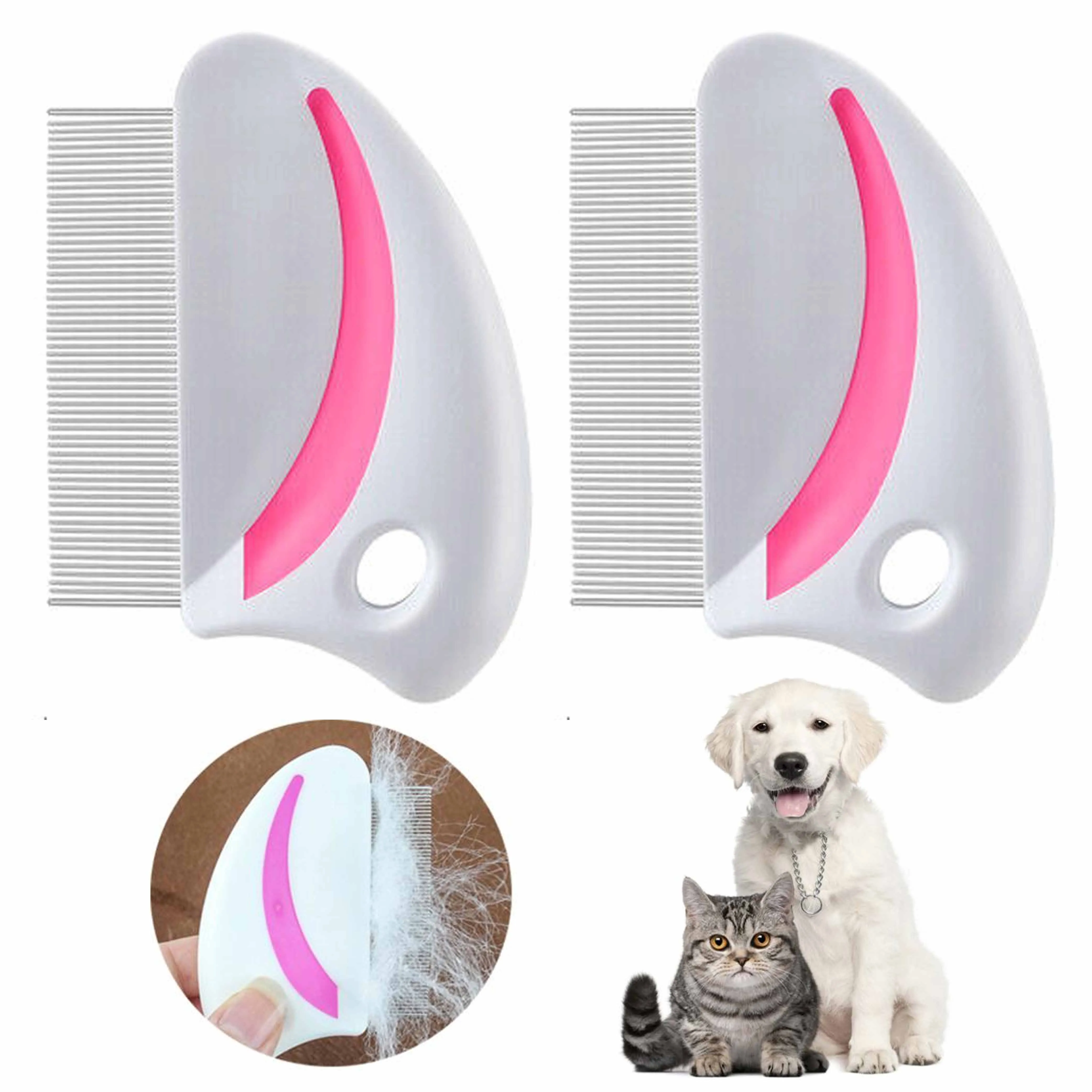 2 Pc Stainless Steel Comb Dog Cat Pet Flea Metal Brush Shedding Detangling Tool