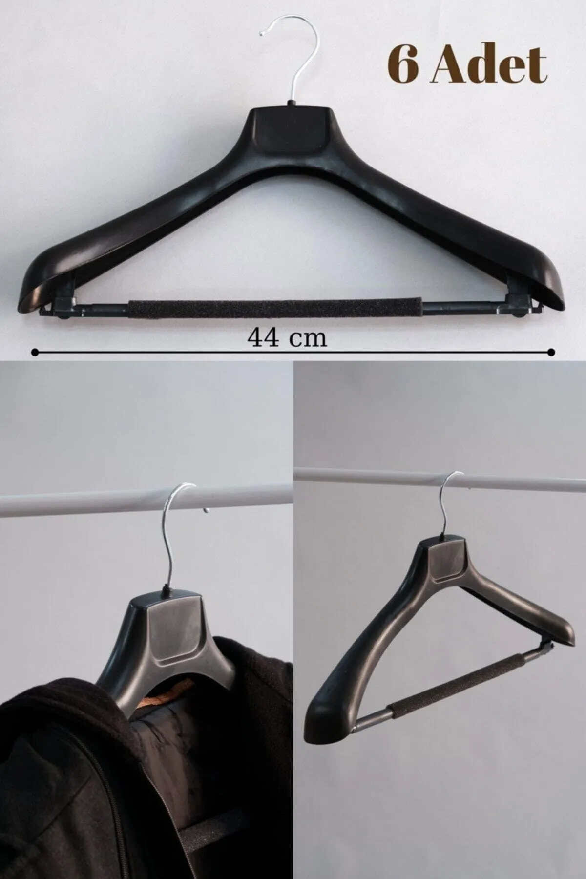 6 Pcs Coat Hanger Black Wide Thick Plastic Hanger - Jacket, Coat, Trousers and Coat Hanger