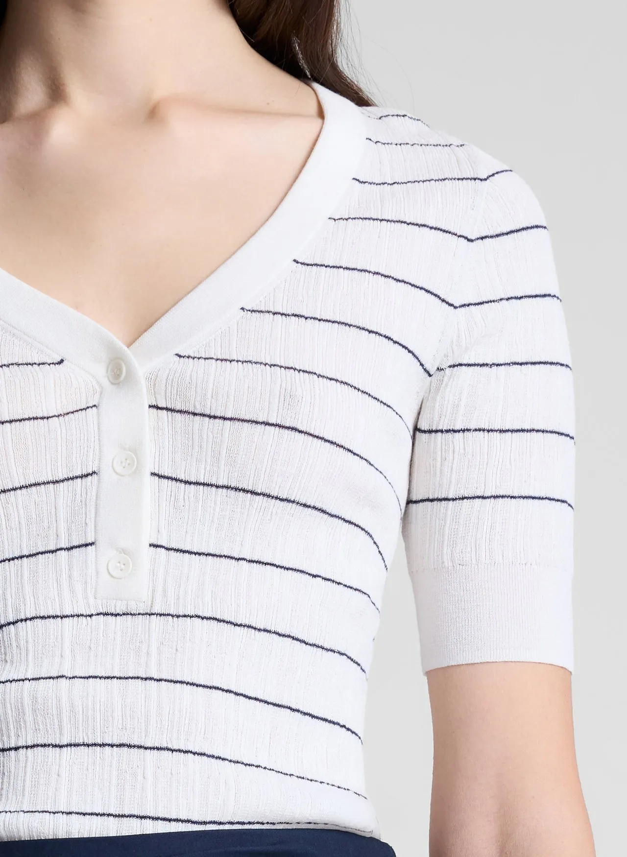 A.L.C. Francis Fine Cotton Knit Top in Navy/Bright White