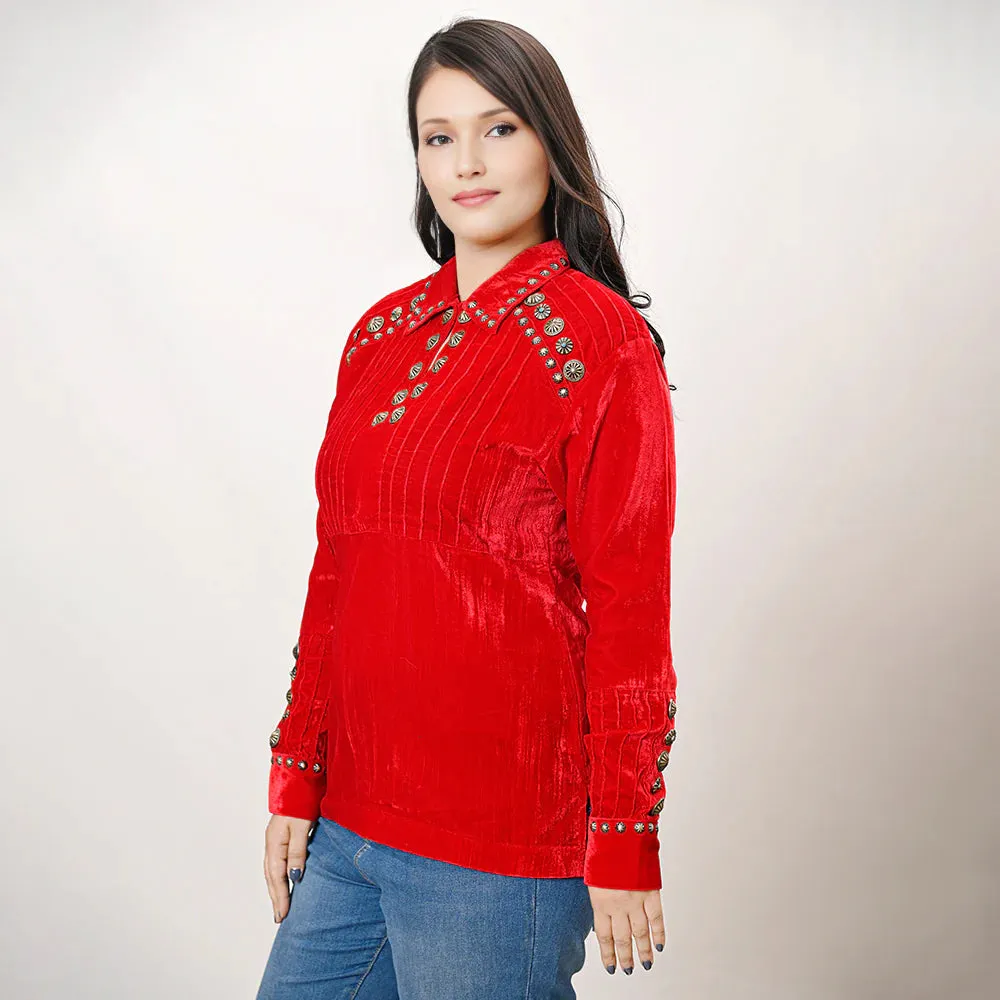 American Darling Red Velvet Shirt with Conchos