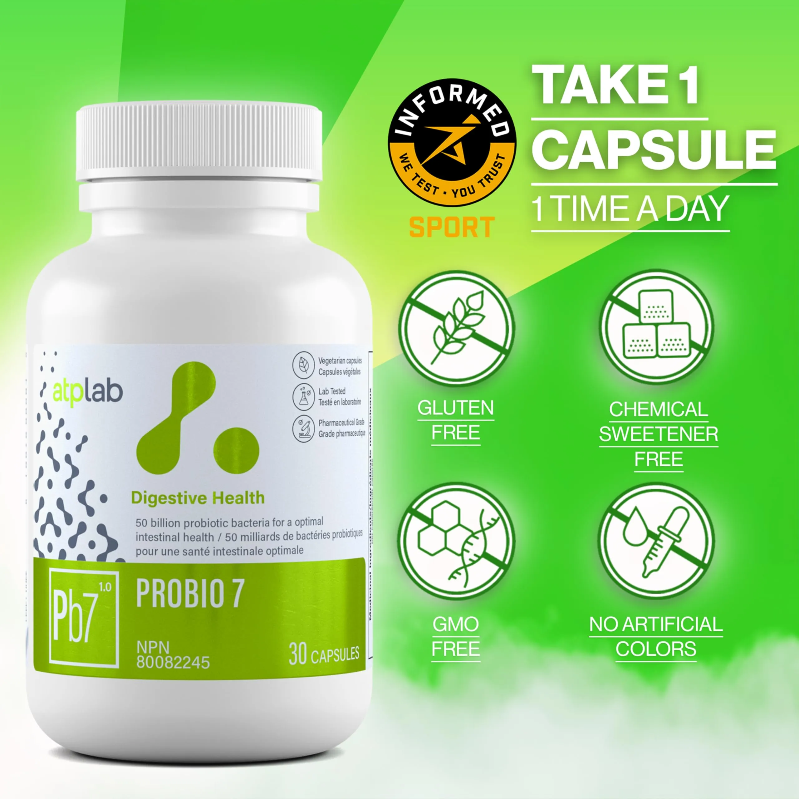 ATP LAB - Probio 7 30 Capsules - Probiotics 50 Billion CFU - Probiotics for Digestive Health for Men & Women - Gastrointestinal & Gut Health Supplements