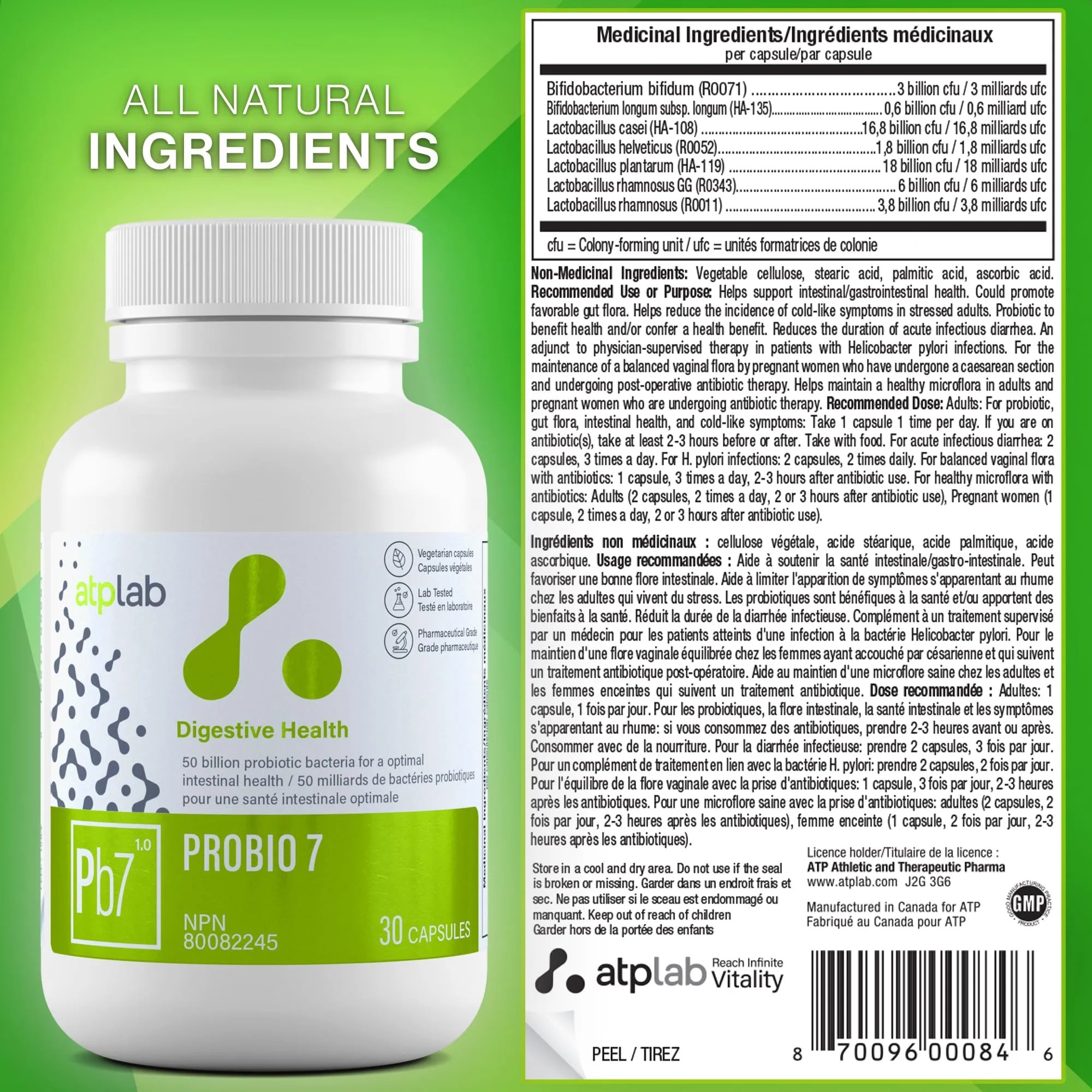 ATP LAB - Probio 7 30 Capsules - Probiotics 50 Billion CFU - Probiotics for Digestive Health for Men & Women - Gastrointestinal & Gut Health Supplements