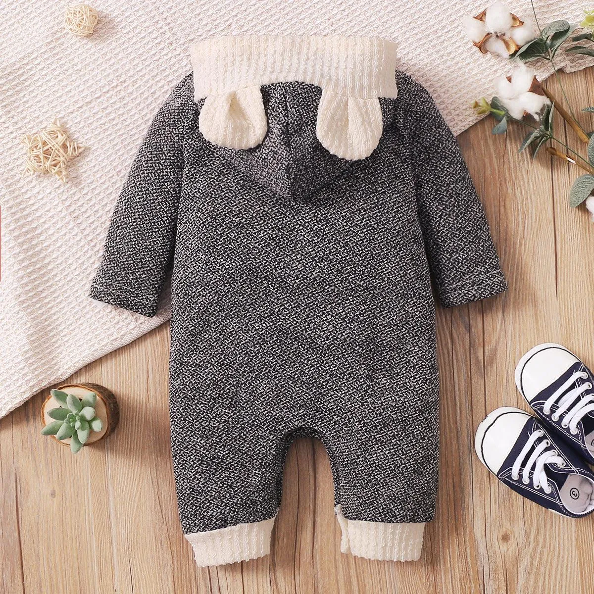 Baby Button Down Round Pockets Hooded Jumpsuits