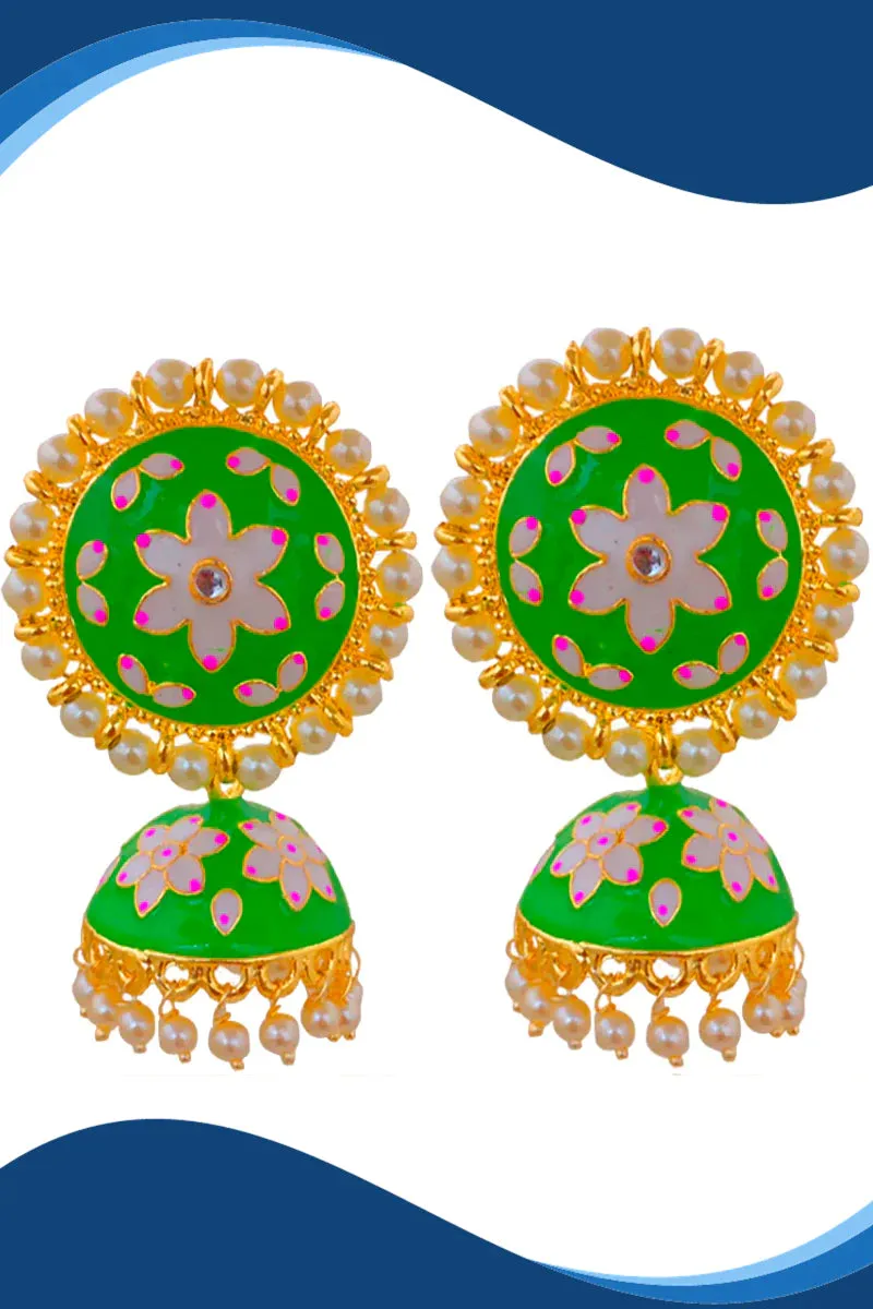 Beautiful Jhumkas with White Floral Designer Studs