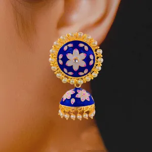 Beautiful Jhumkas with White Floral Designer Studs