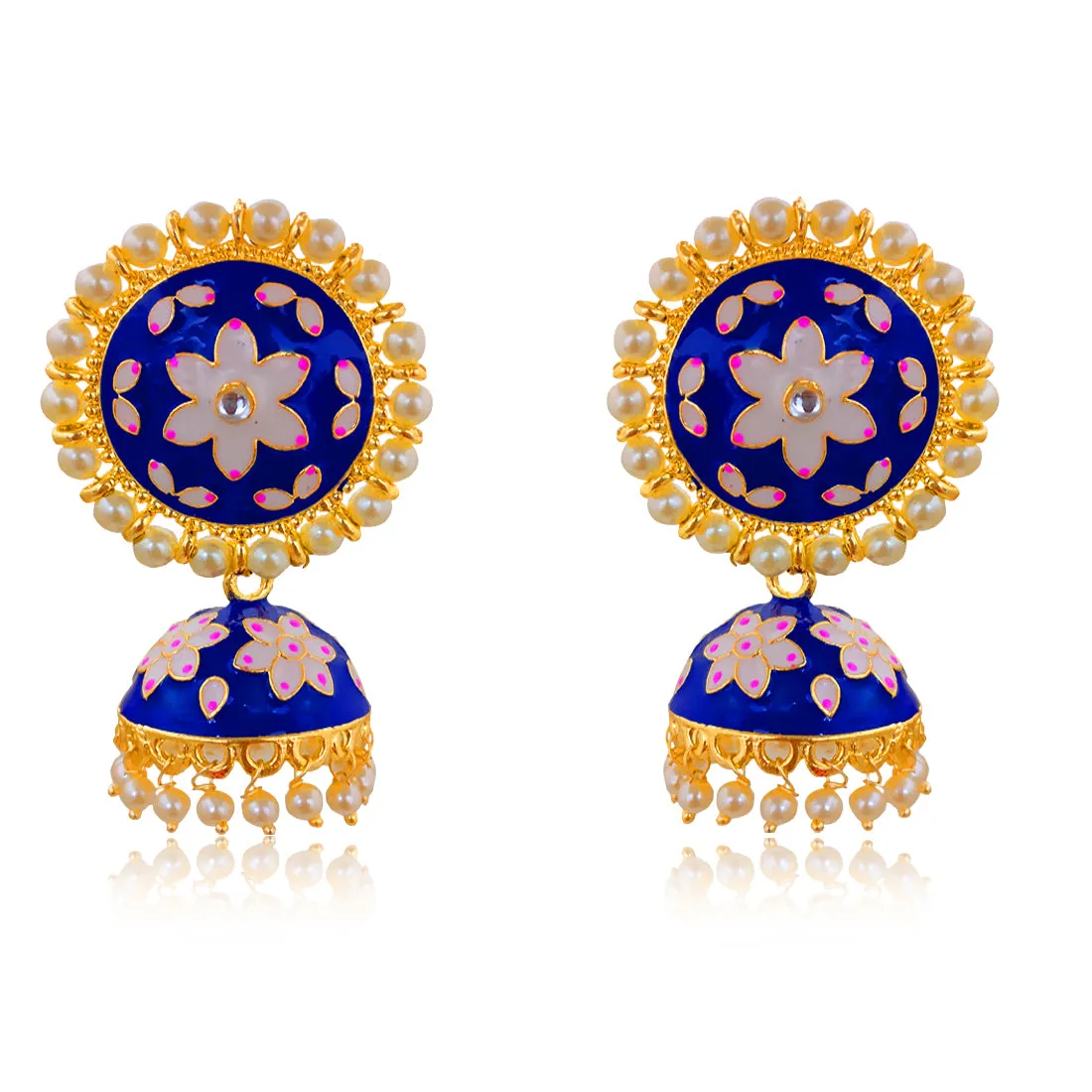 Beautiful Jhumkas with White Floral Designer Studs
