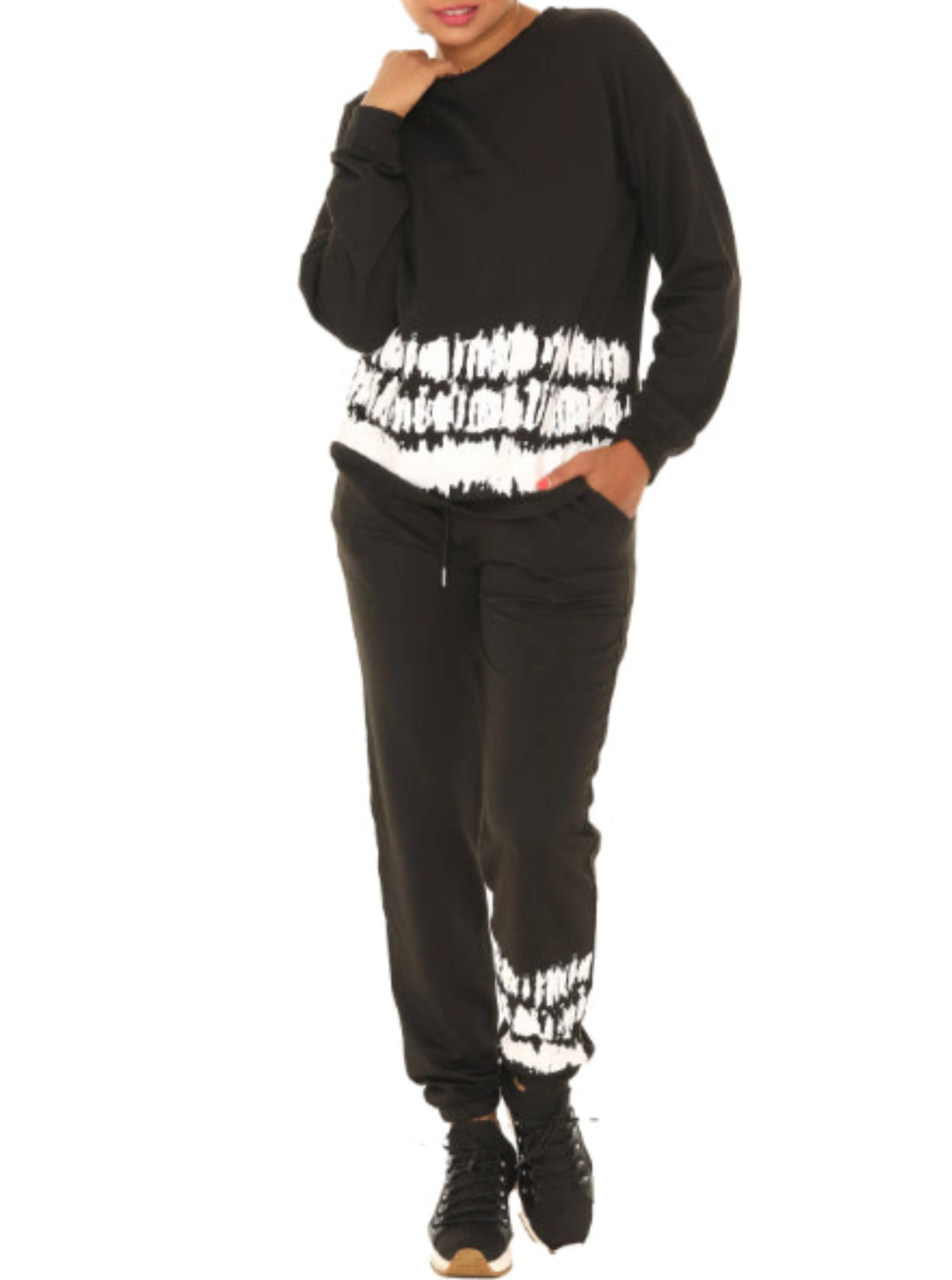 Black & White Abstract Crewneck Sweatshirt & Pocket Joggers