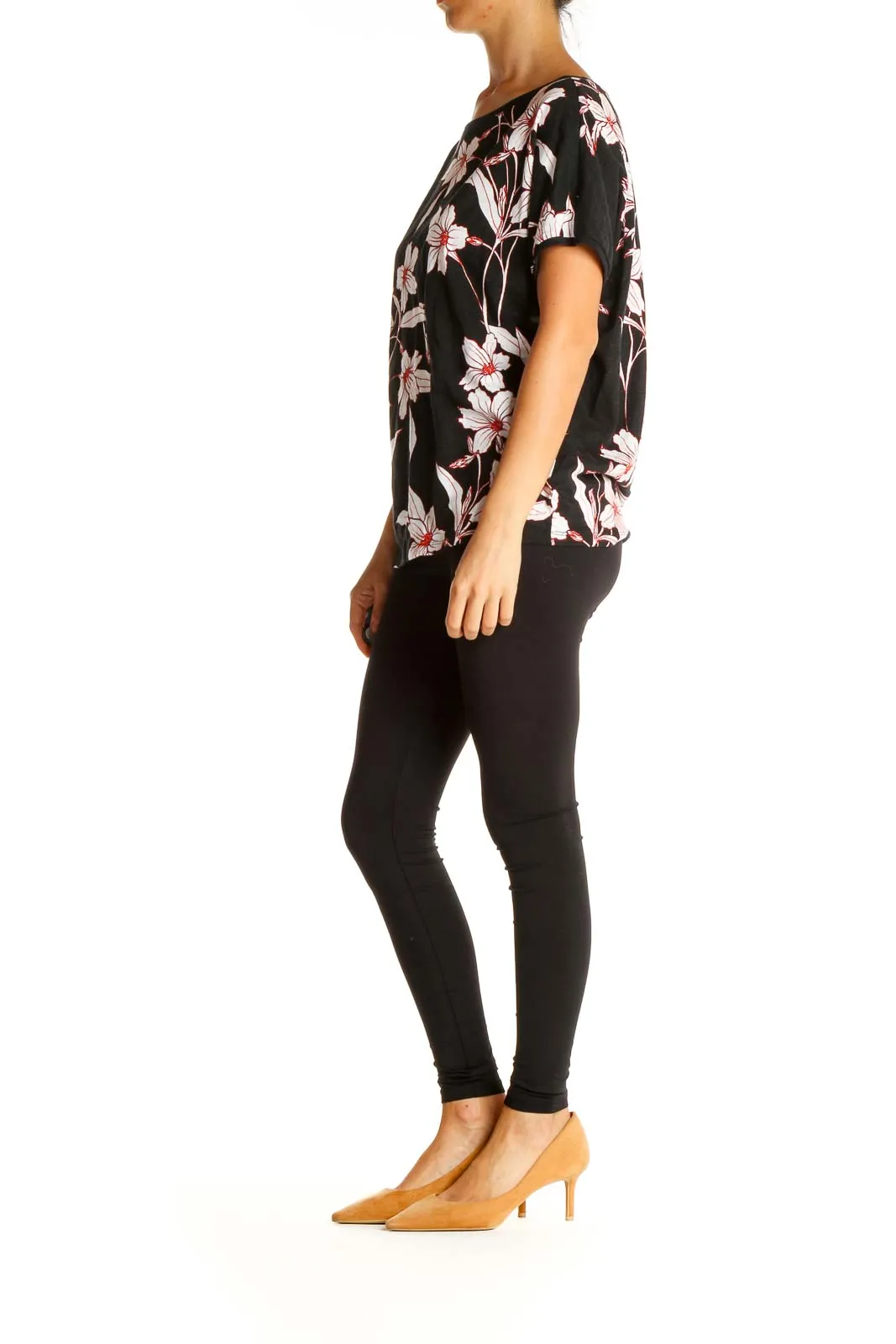 Black Floral Print All Day Wear T-Shirt