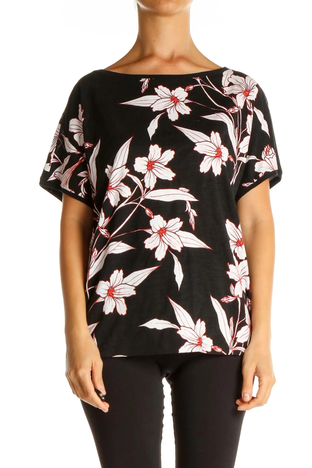 Black Floral Print All Day Wear T-Shirt