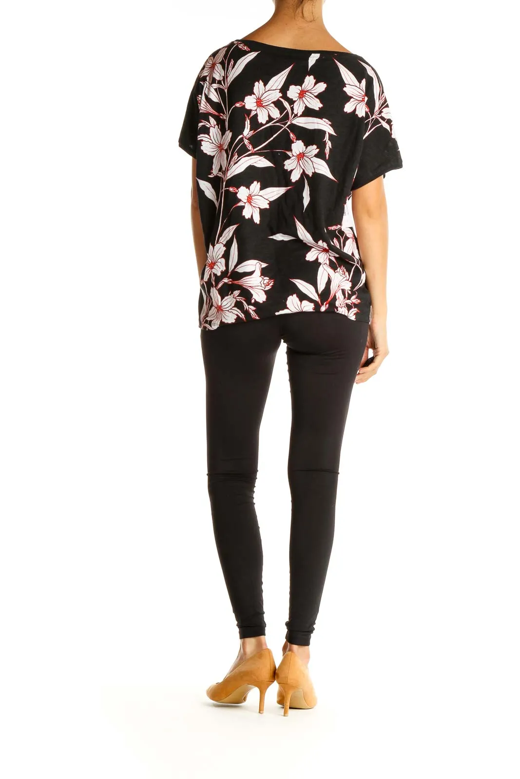 Black Floral Print All Day Wear T-Shirt