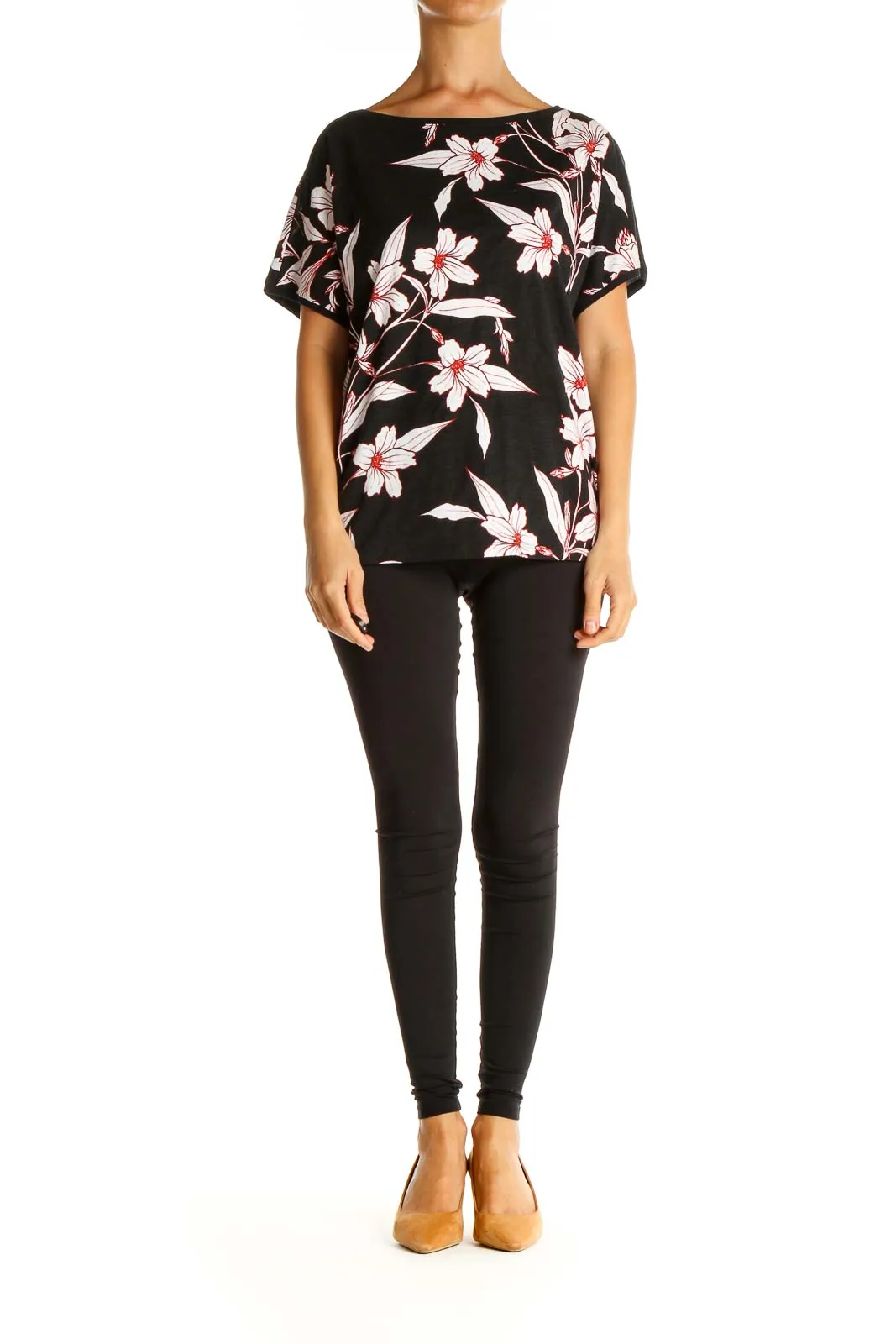 Black Floral Print All Day Wear T-Shirt