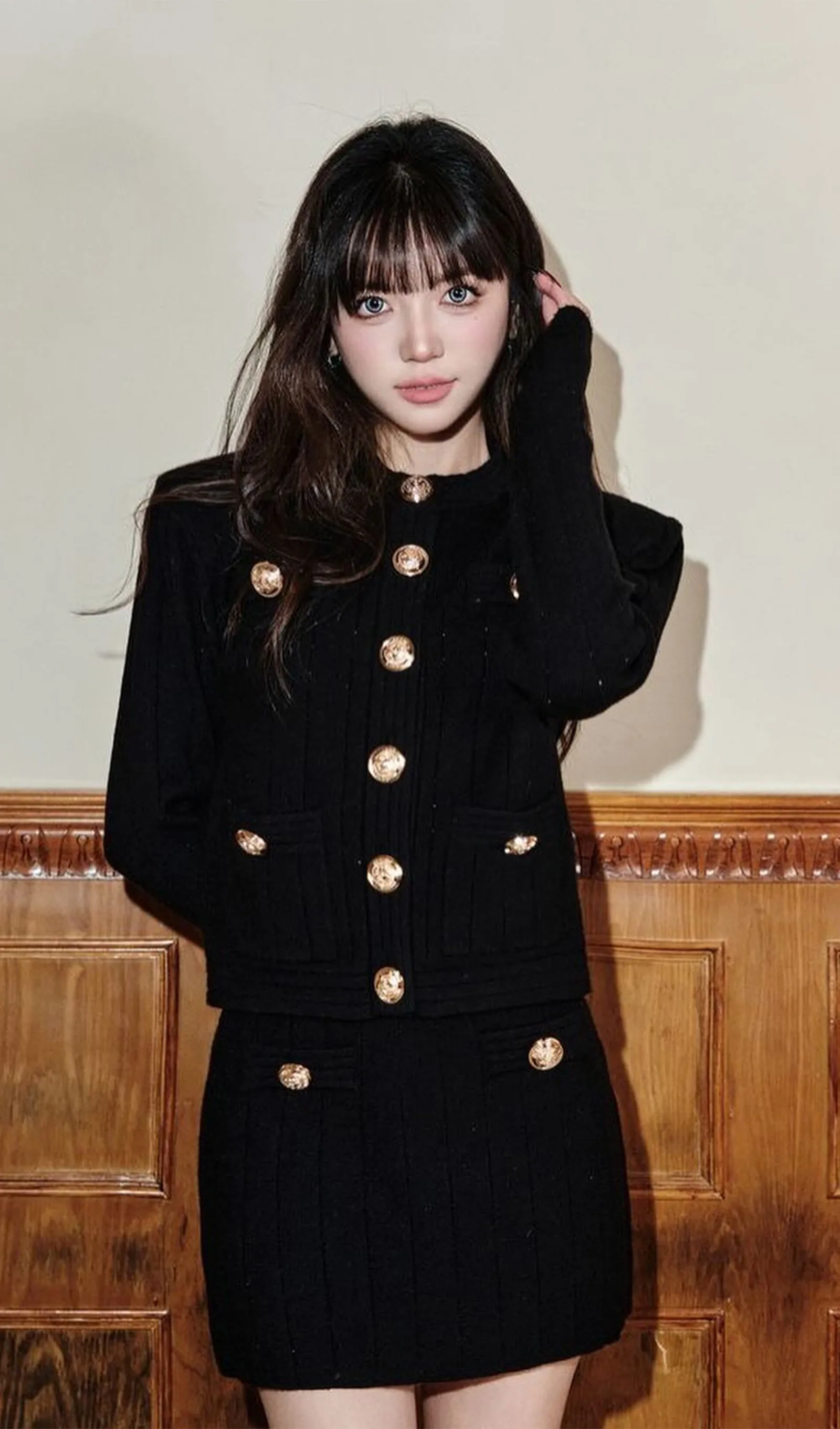 Button Embellished Knit Top-Black