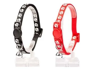 Cat Collar Paws Nylon 20-30Cm / 10Mm Black/Red