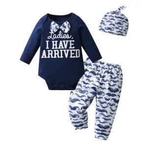 Charming Bowtie Baby Romper 3 Piece Set - Blue