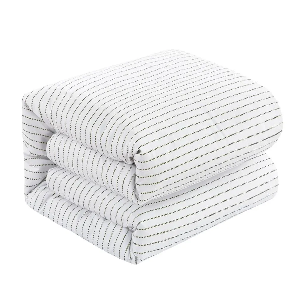 Chic Home Wesley Duvet Cover Set Contemporary Solid White With Dot Striped Pattern Print Design Bedding - Pillow Sham Included - 2 Piece - Twin 68x90", Green