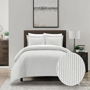 Chic Home Wesley Duvet Cover Set Contemporary Solid White With Dot Striped Pattern Print Design Bedding - Pillow Sham Included - 2 Piece - Twin 68x90", Green