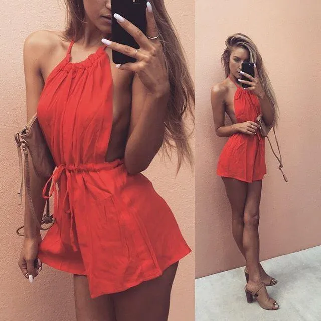 Cool Halter Sleeveless Bandage Backless Romper