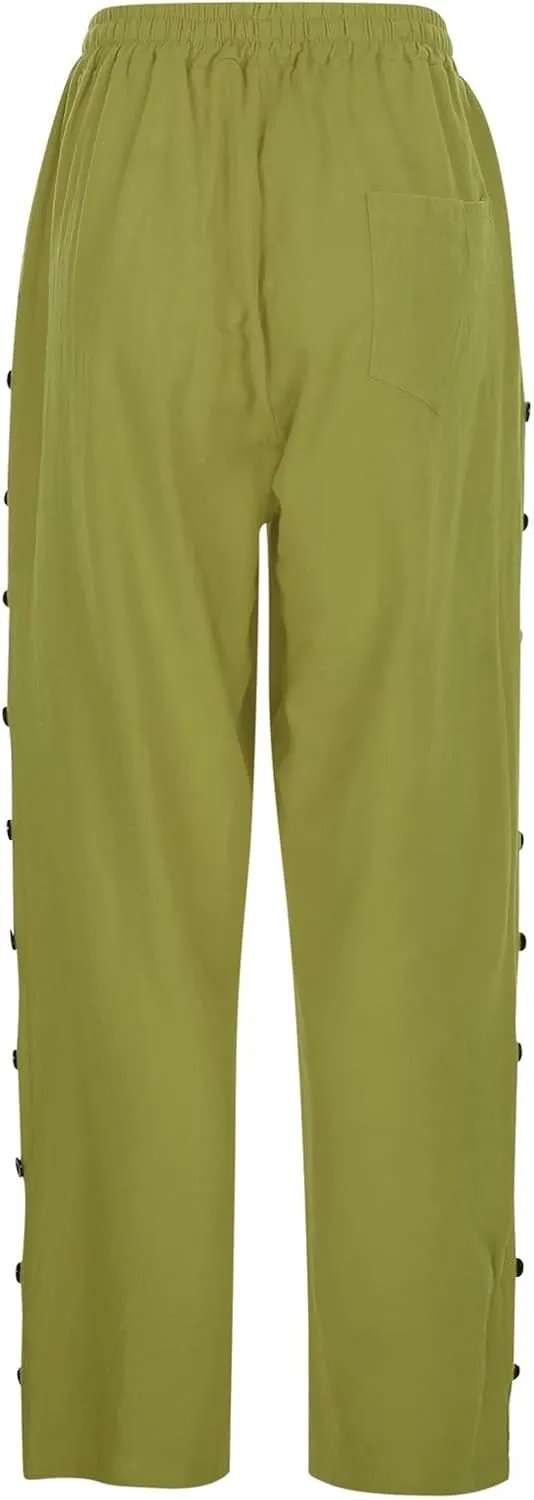 Cotton Linen Pants Women Baggy Casual Summer Beach Solid Color Plus Size High Waist Linen Pants Plus Size Ankle Trousers