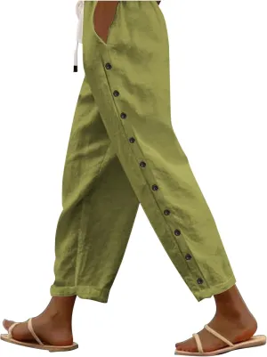 Cotton Linen Pants Women Baggy Casual Summer Beach Solid Color Plus Size High Waist Linen Pants Plus Size Ankle Trousers