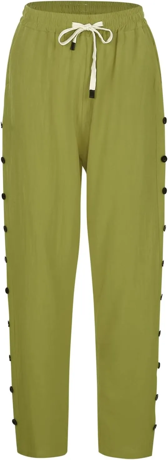 Cotton Linen Pants Women Baggy Casual Summer Beach Solid Color Plus Size High Waist Linen Pants Plus Size Ankle Trousers