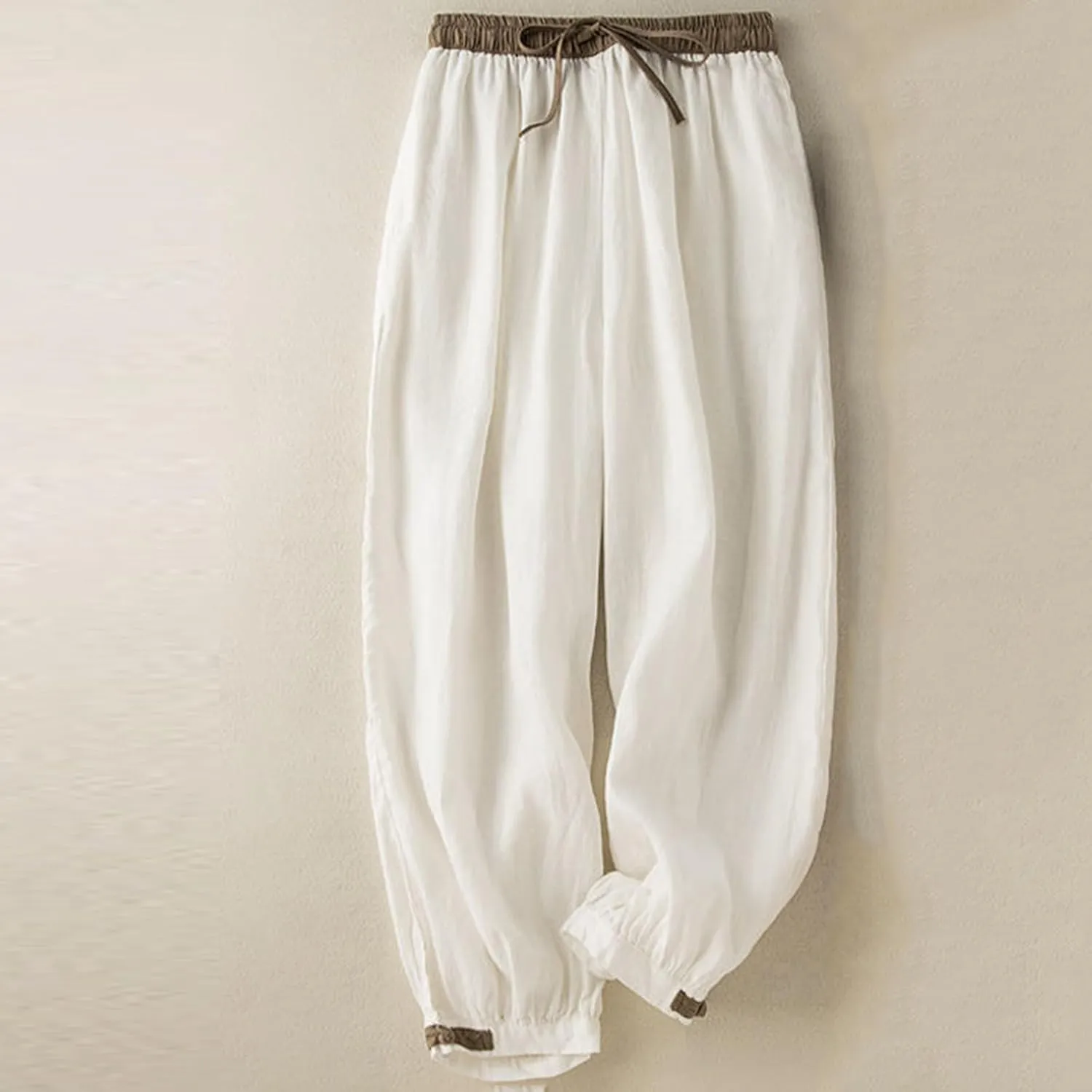 Cotton Linen Pants Women Summer Casual Cinch Bottom Trousers with Pocket High Waist Classic Comfy Lightweight Pants