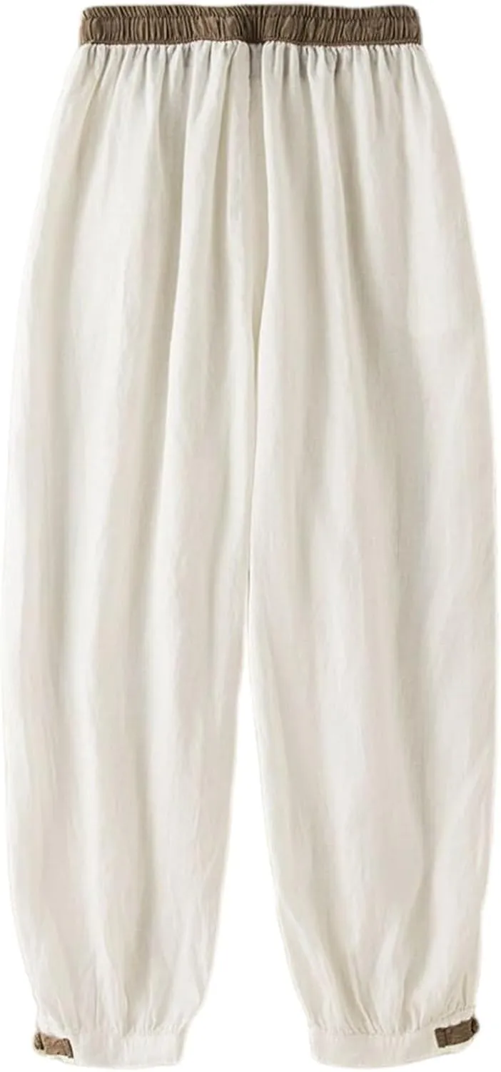 Cotton Linen Pants Women Summer Casual Cinch Bottom Trousers with Pocket High Waist Classic Comfy Lightweight Pants