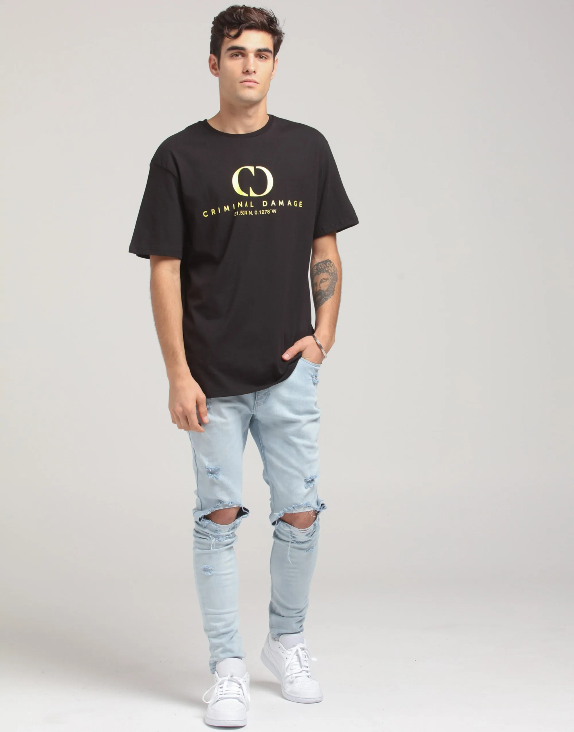 Criminal Damage Co-Ordinate Oversize T-Shirt Black/Yellow