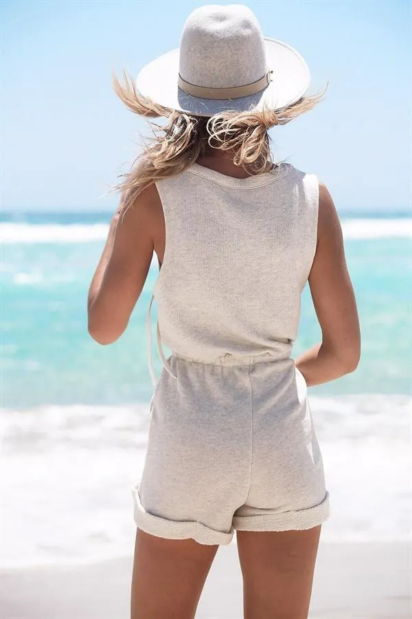 Cross Wrap V-neck Hollow Sleeveless Short Rolled Hem Romper