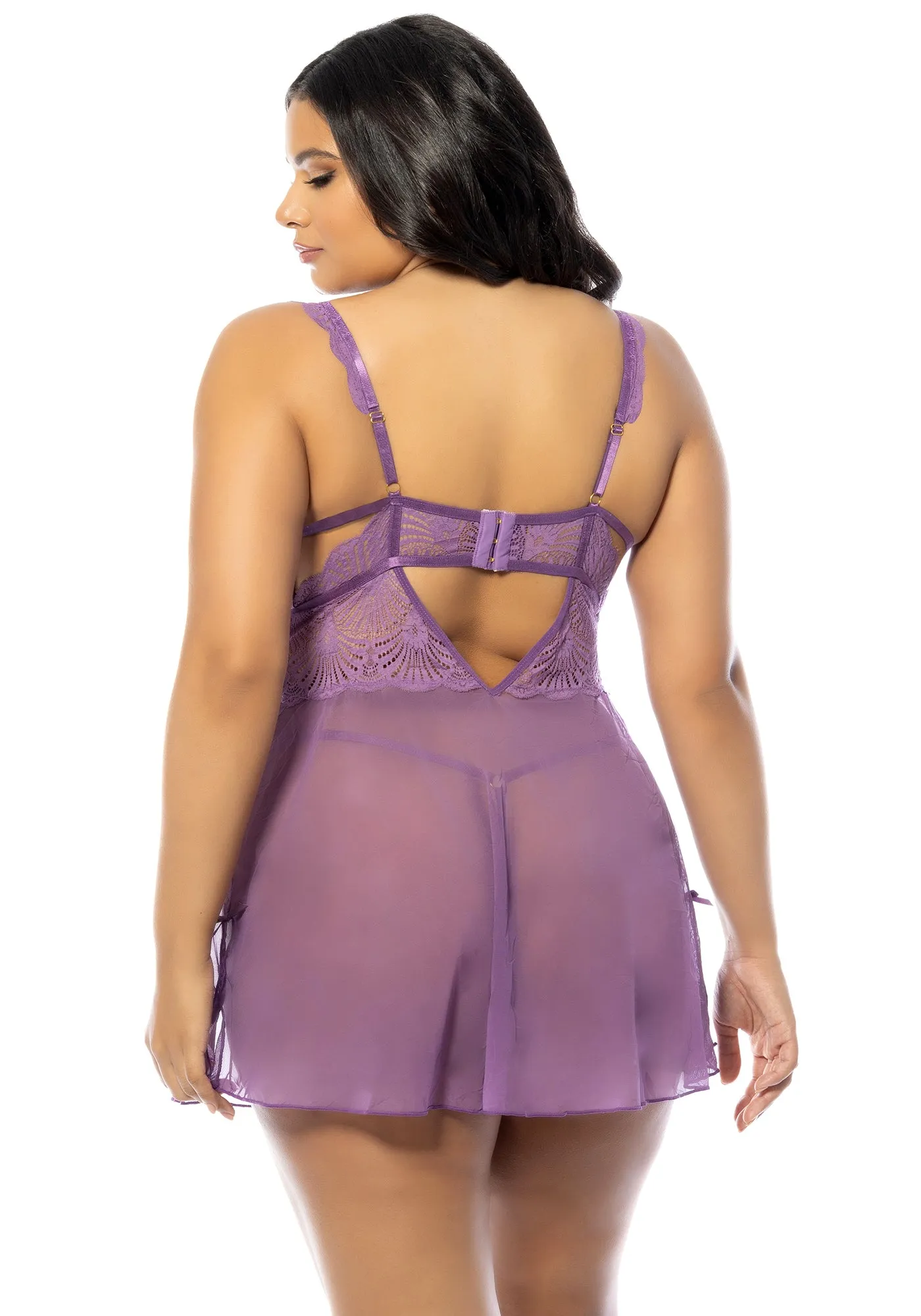 Curvy Evrice Floral Sheer Babydoll - SUNSET PURPLE