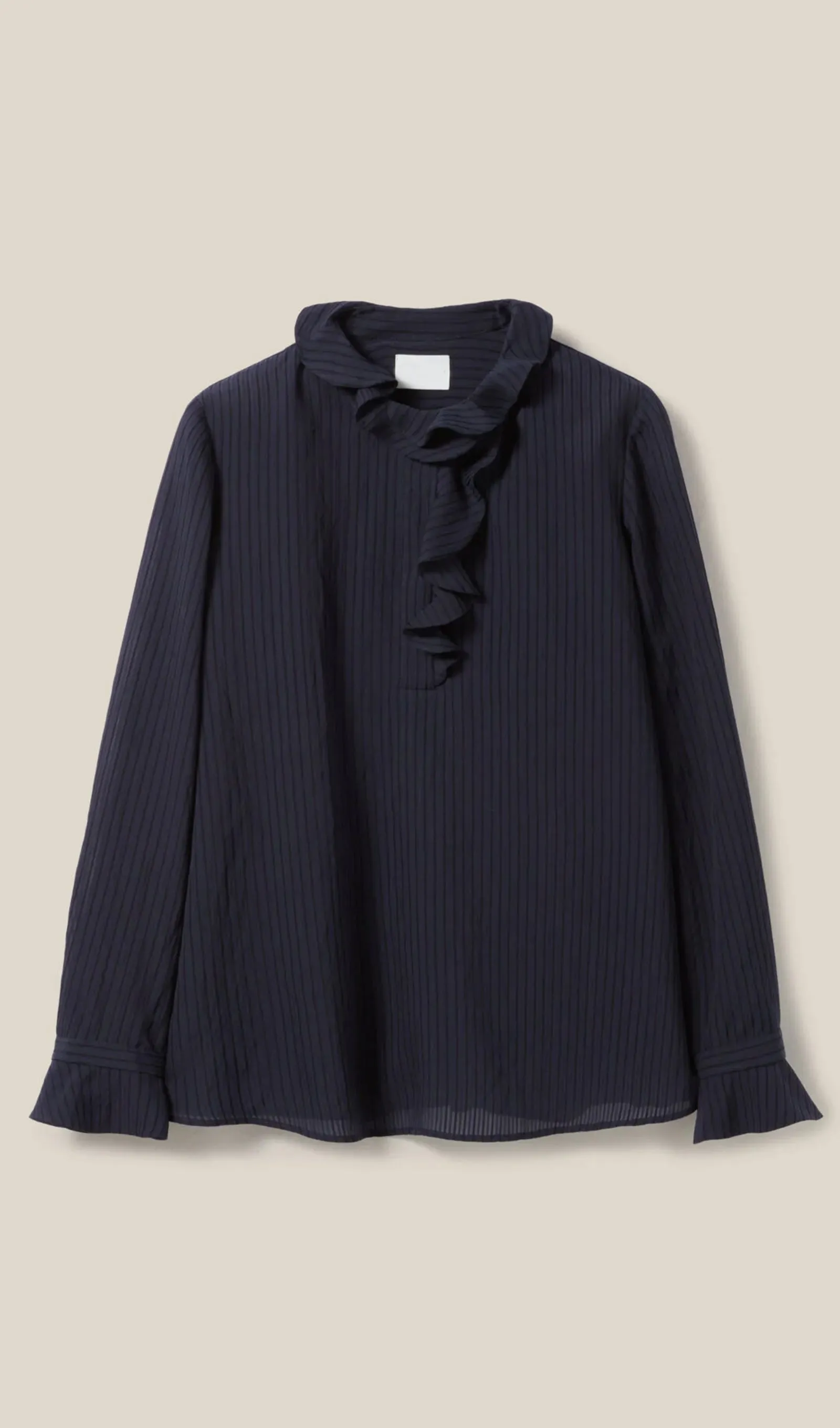 Dark Blue Striped Ruffled Top