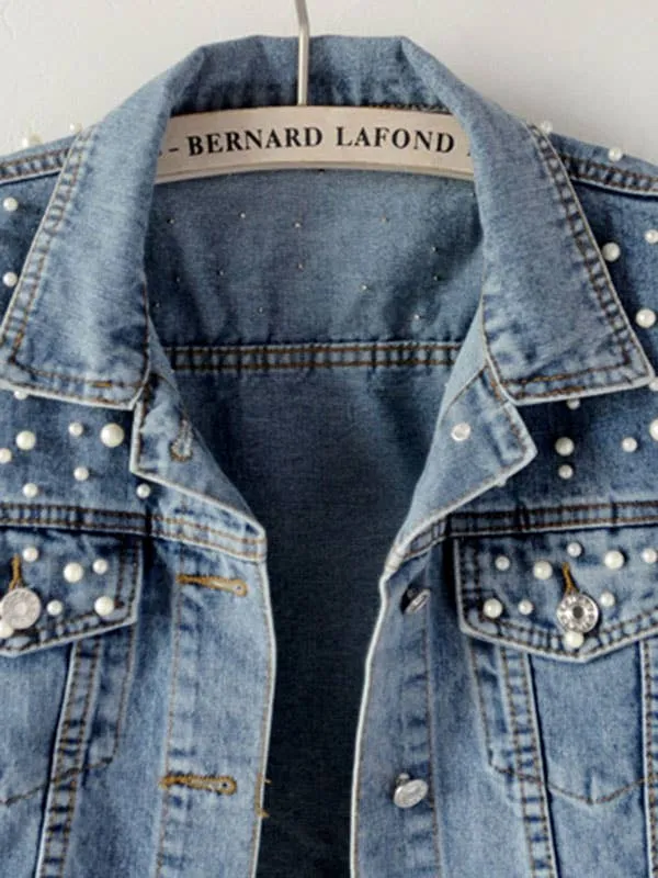 Denim Jacket with Pearls