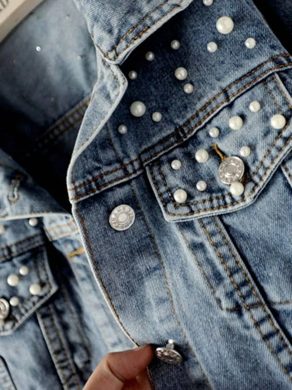 Denim Jacket with Pearls