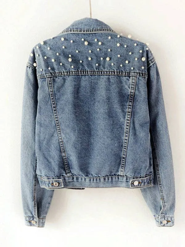 Denim Jacket with Pearls