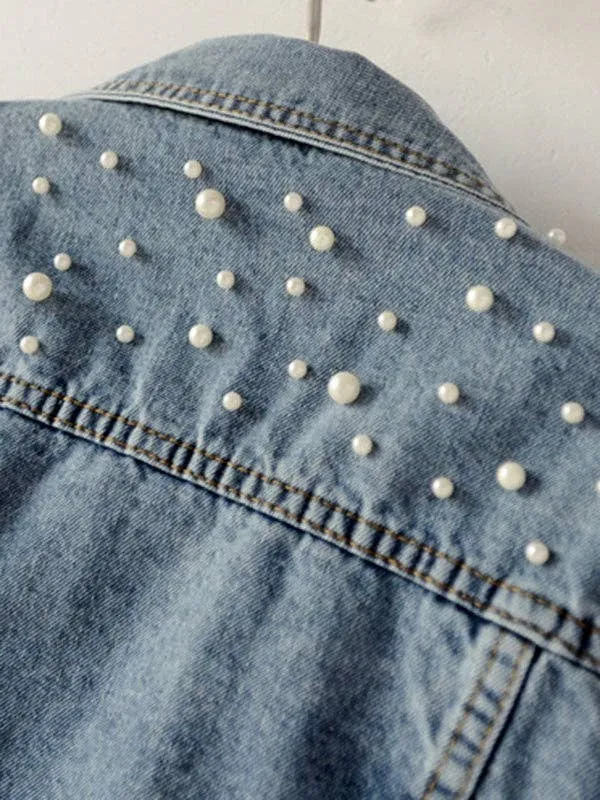 Denim Jacket with Pearls