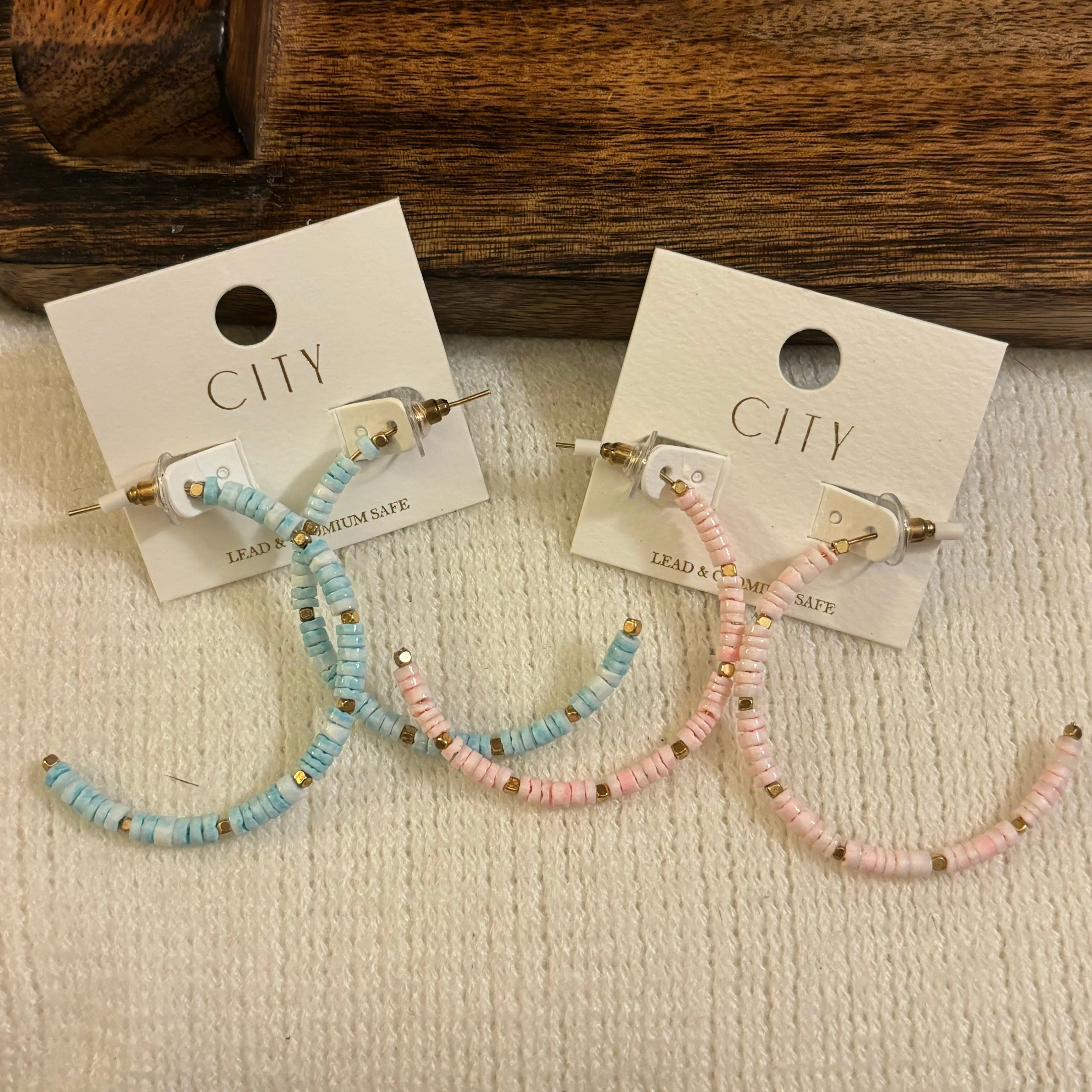 Earrings- Beaded 2 Hoop Earrings in Pastel Colors