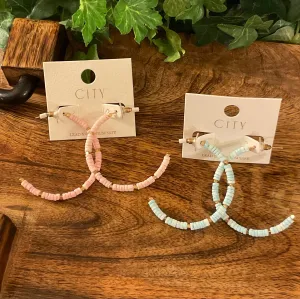 Earrings- Beaded 2 Hoop Earrings in Pastel Colors