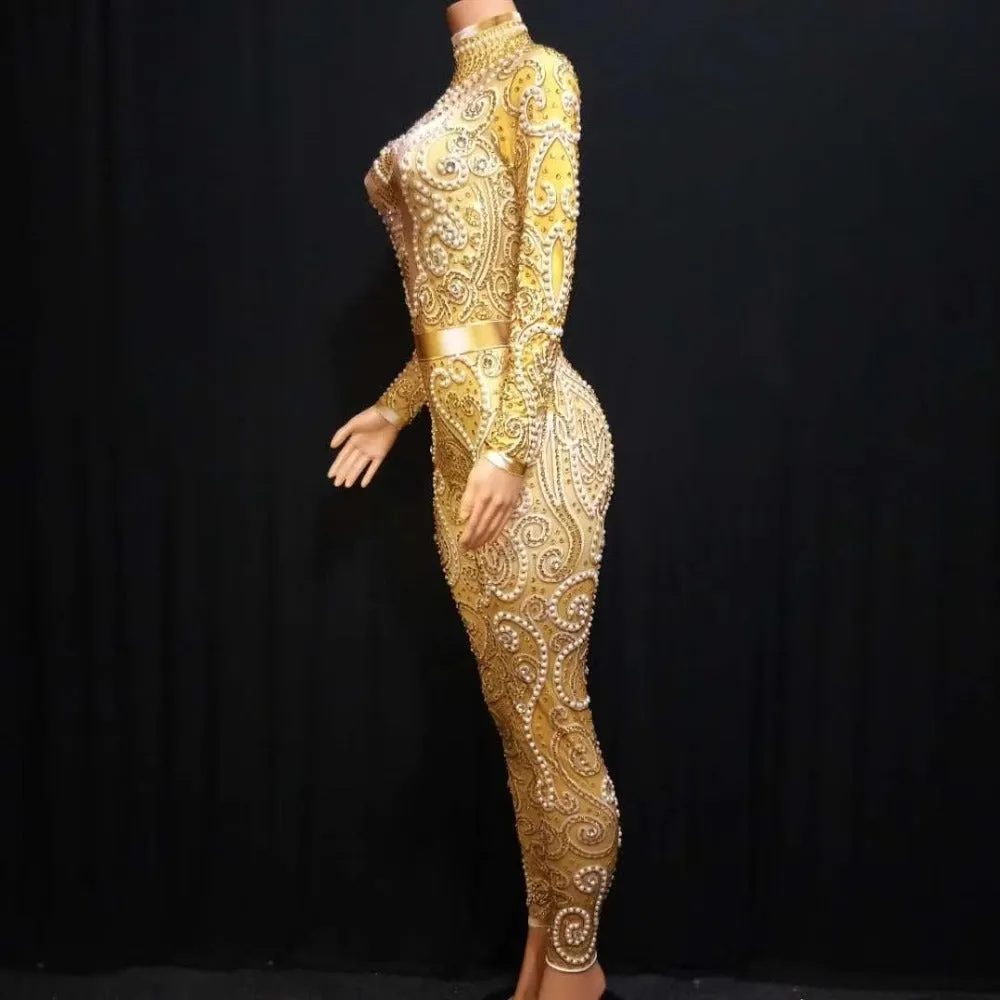 Elegant Pearls Long Sleeves Jumpsuit
