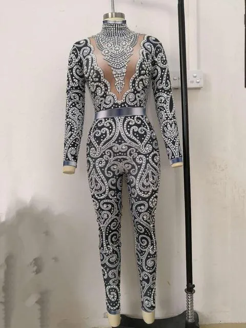 Elegant Pearls Long Sleeves Jumpsuit
