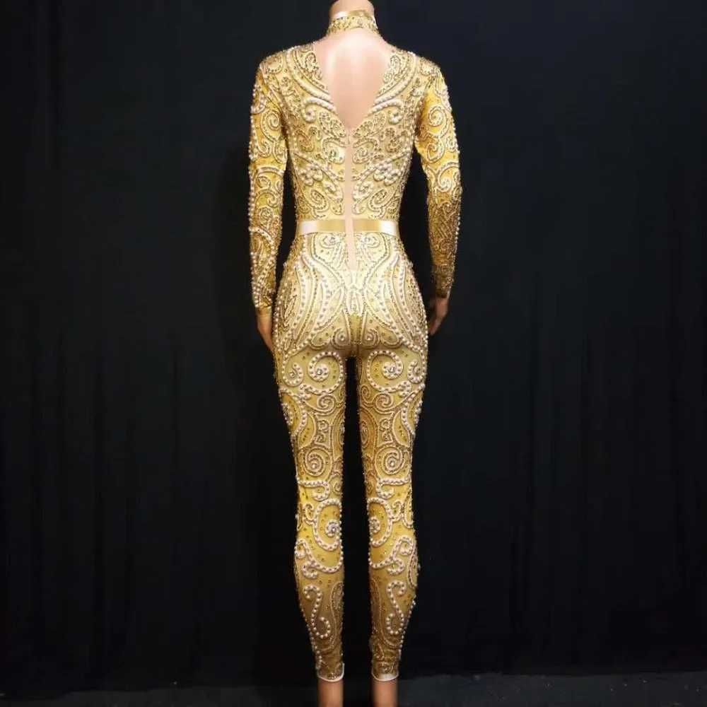 Elegant Pearls Long Sleeves Jumpsuit