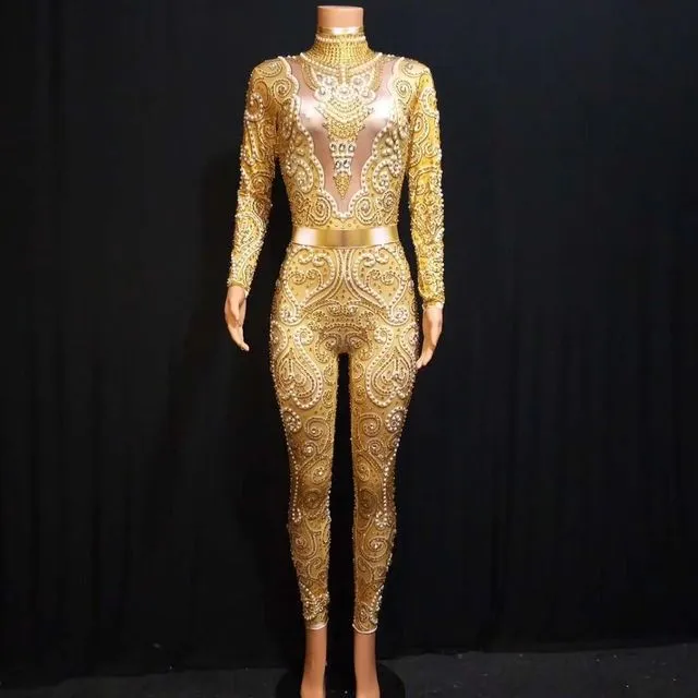 Elegant Pearls Long Sleeves Jumpsuit