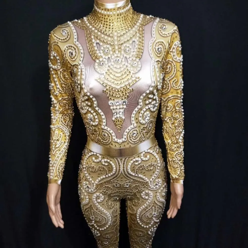 Elegant Pearls Long Sleeves Jumpsuit