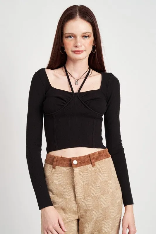 Emory Park Contemporary LONG SLEEVE BUSTIER STYLE CROP TOP