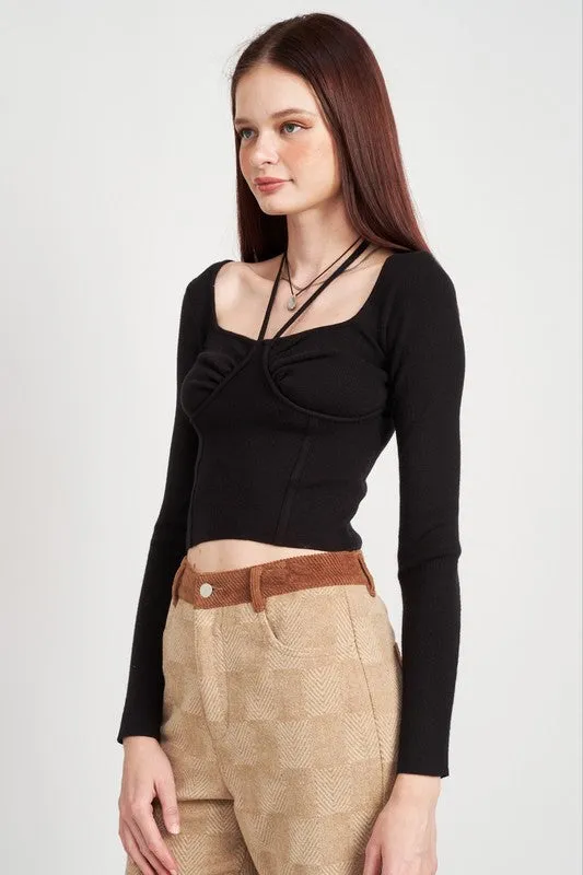 Emory Park Contemporary LONG SLEEVE BUSTIER STYLE CROP TOP