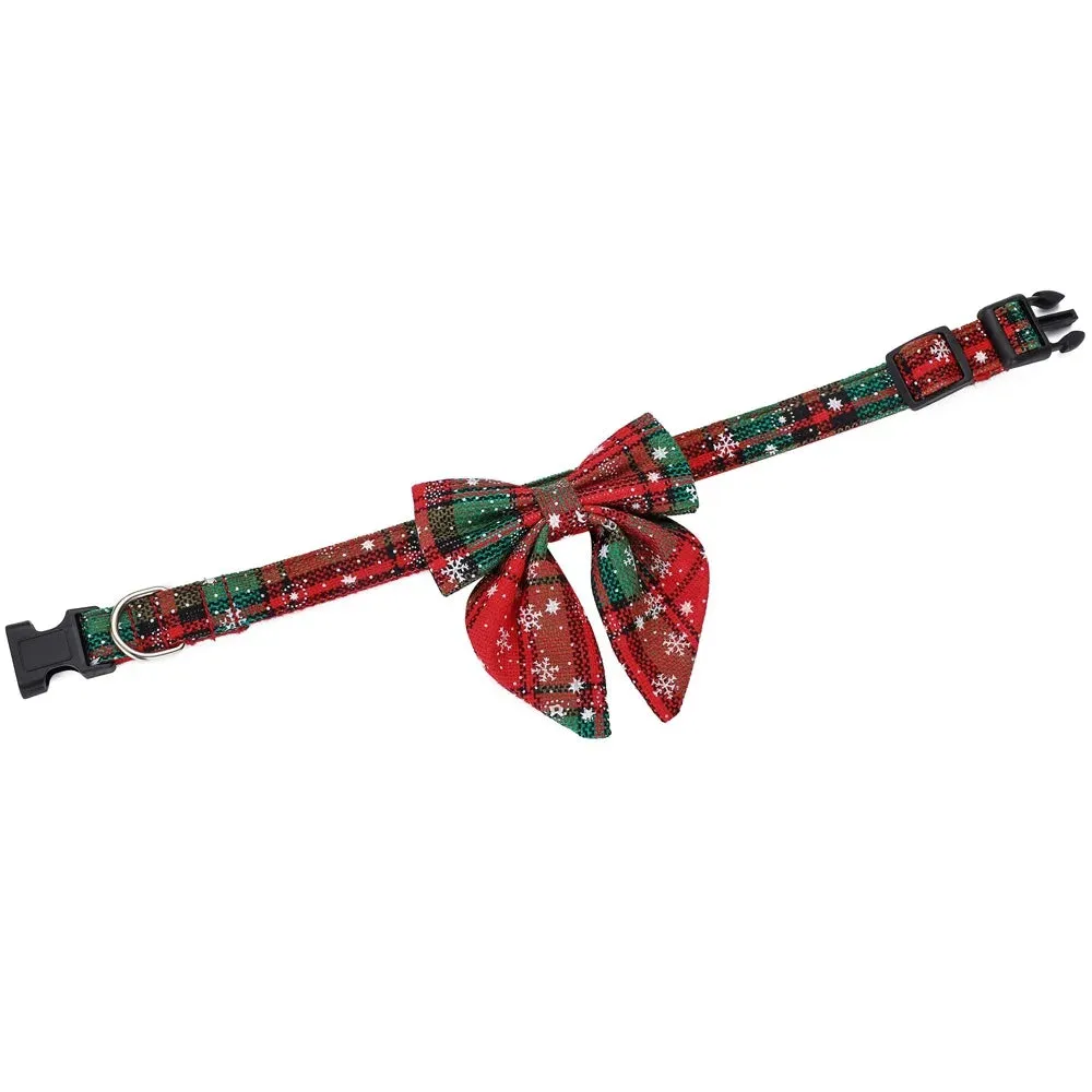 Festive Snowflake Bow Collar for Dogs and Cats