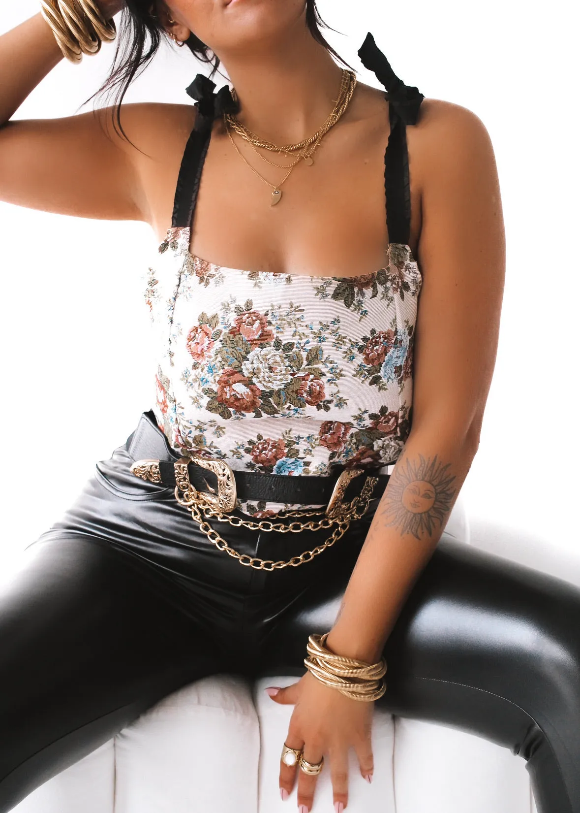 FINAL SALE: ANASTASIA LACE UP JACQUARD TOP